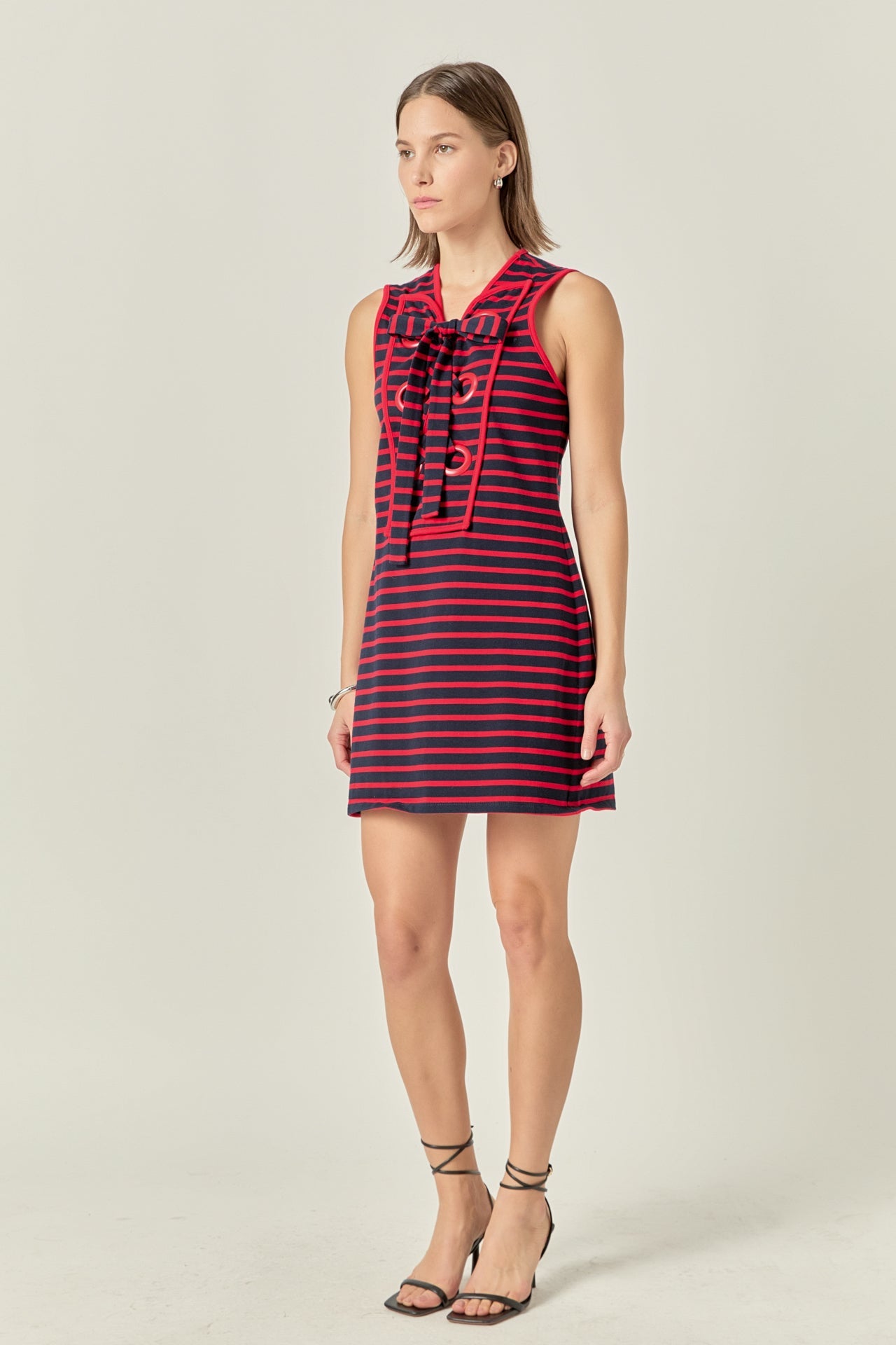 Striped Knit Lace Up Dress
