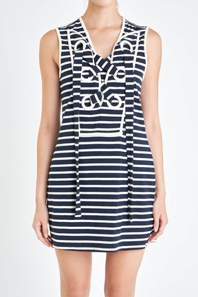 ENGLISH FACTORY - Striped Knit Lace Up Dress - DRESSES available at Objectrare