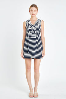 ENGLISH FACTORY - Striped Knit Lace Up Dress - DRESSES available at Objectrare