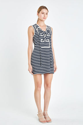 ENGLISH FACTORY - Striped Knit Lace Up Dress - DRESSES available at Objectrare