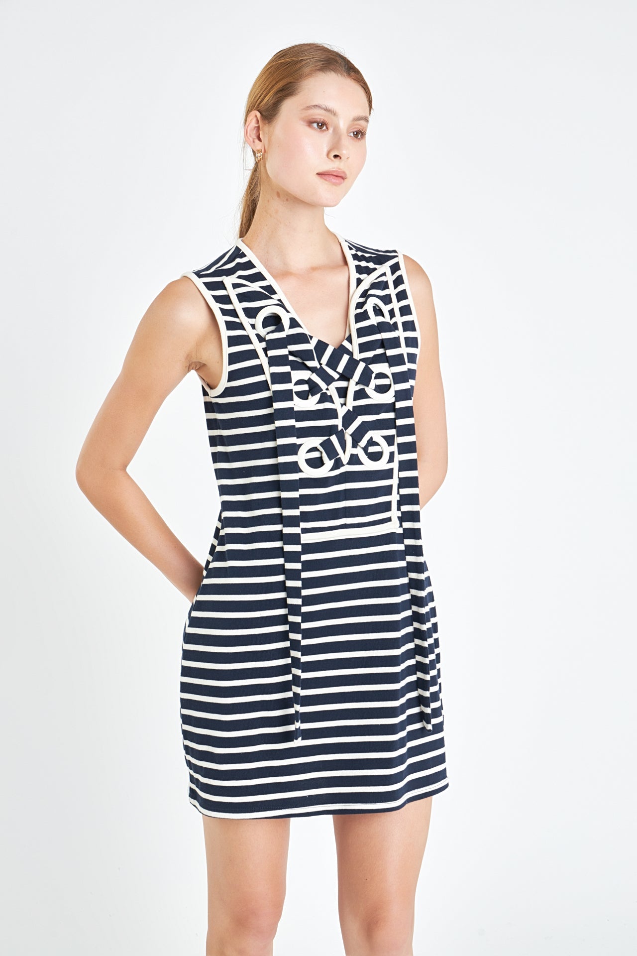 ENGLISH FACTORY - Striped Knit Lace Up Dress - DRESSES available at Objectrare