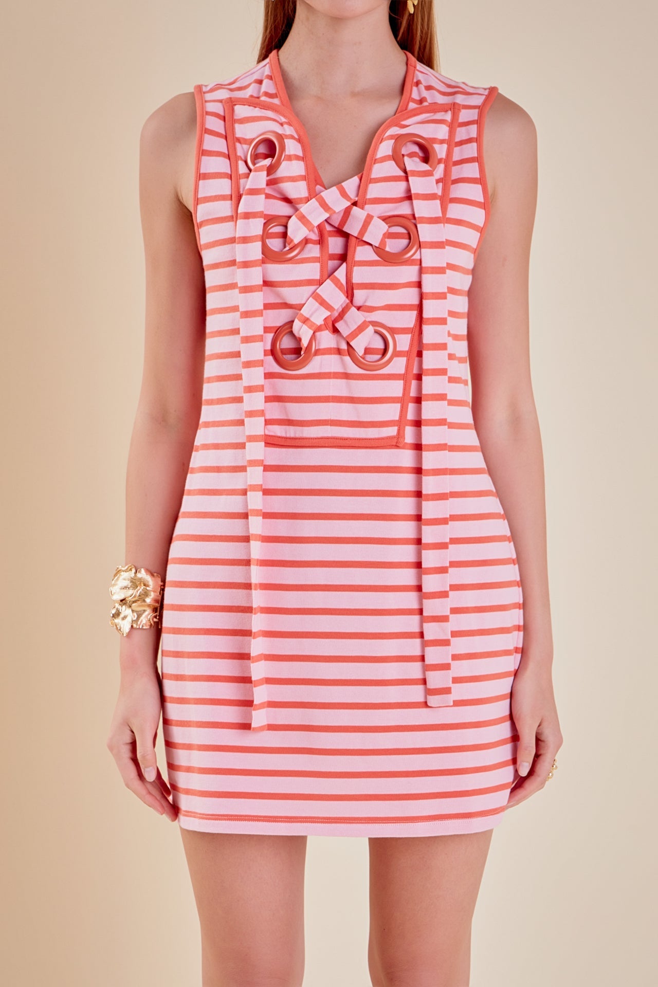 Striped Knit Lace Up Dress Striped Knit Lace Up Dress