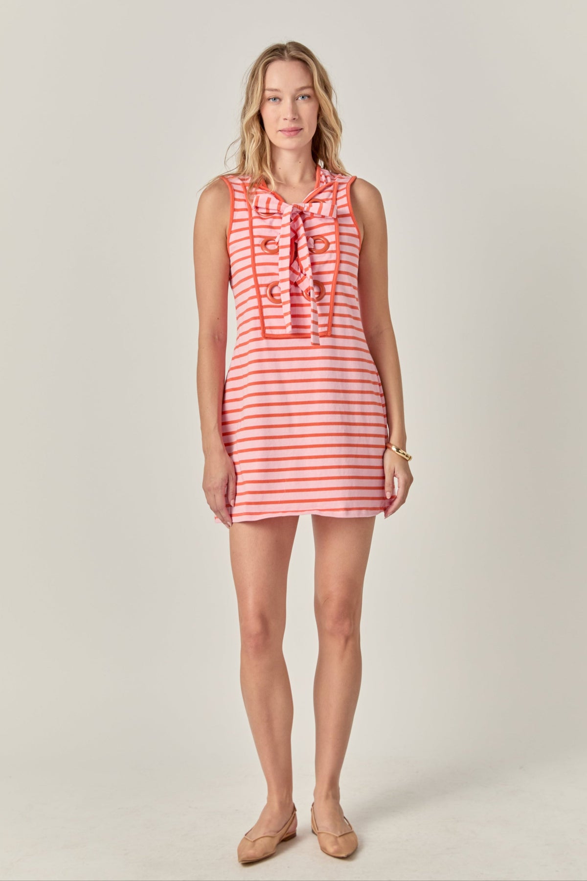 Striped Knit Lace Up Dress