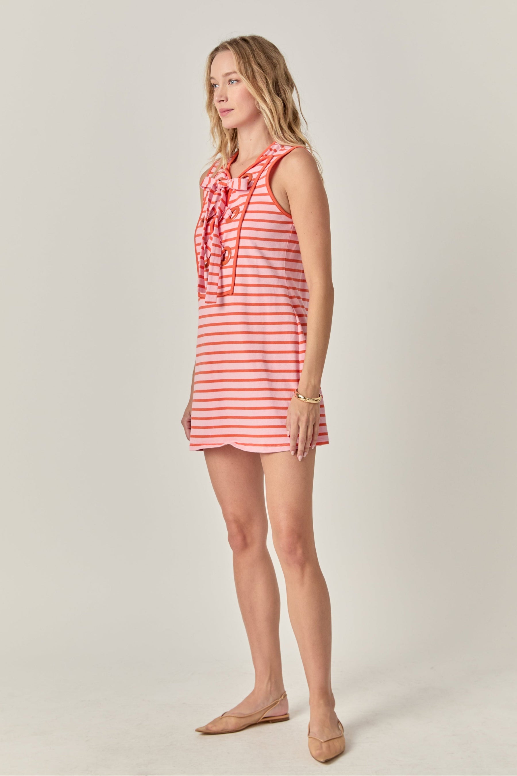 Striped Knit Lace Up Dress