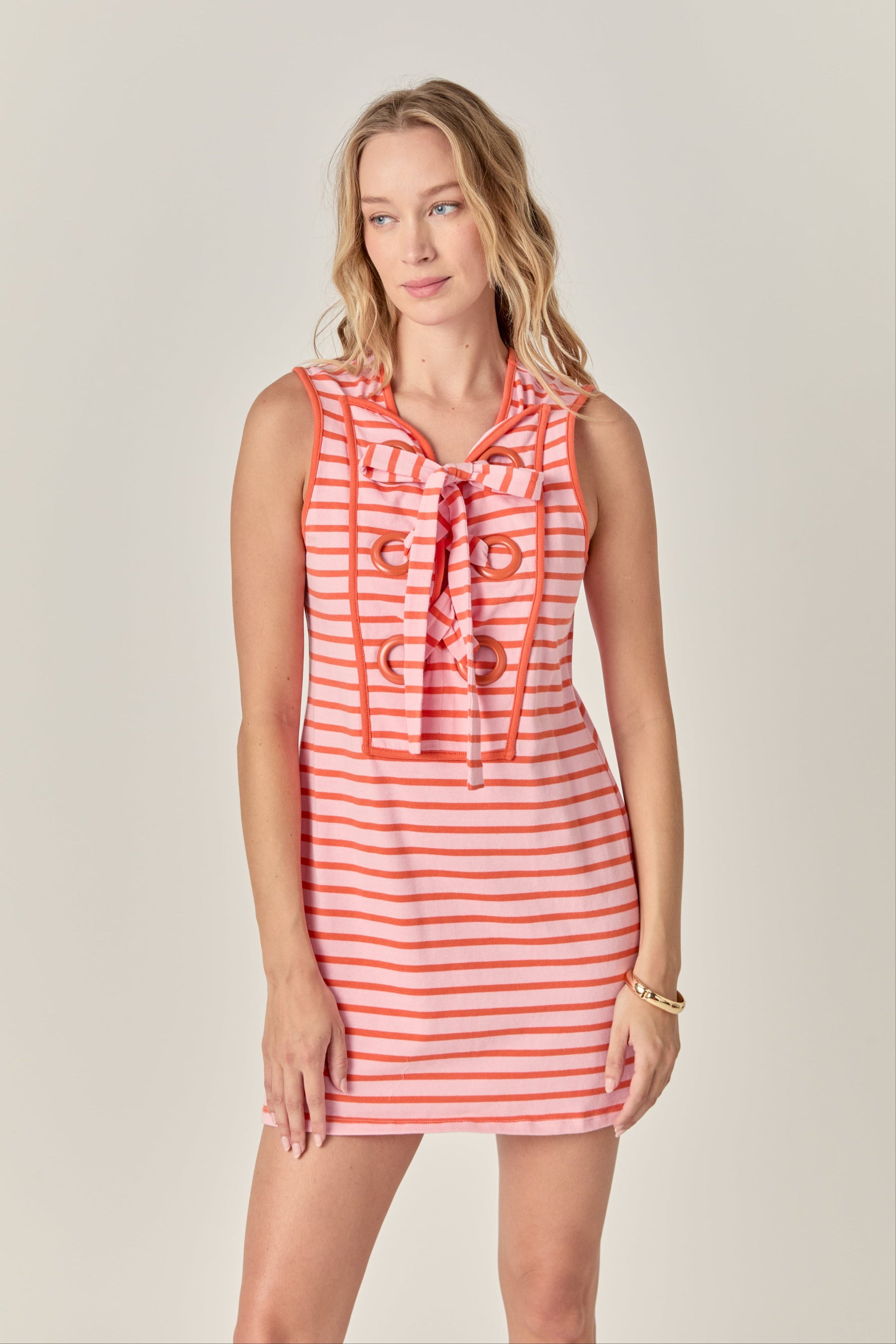 ENGLISH FACTORY - Striped Knit Lace Up Dress - DRESSES available at Objectrare