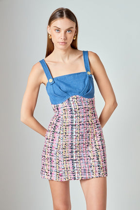 ENDLESS ROSE - Premium Tweed Square Neck Dress - DRESSES available at Objectrare