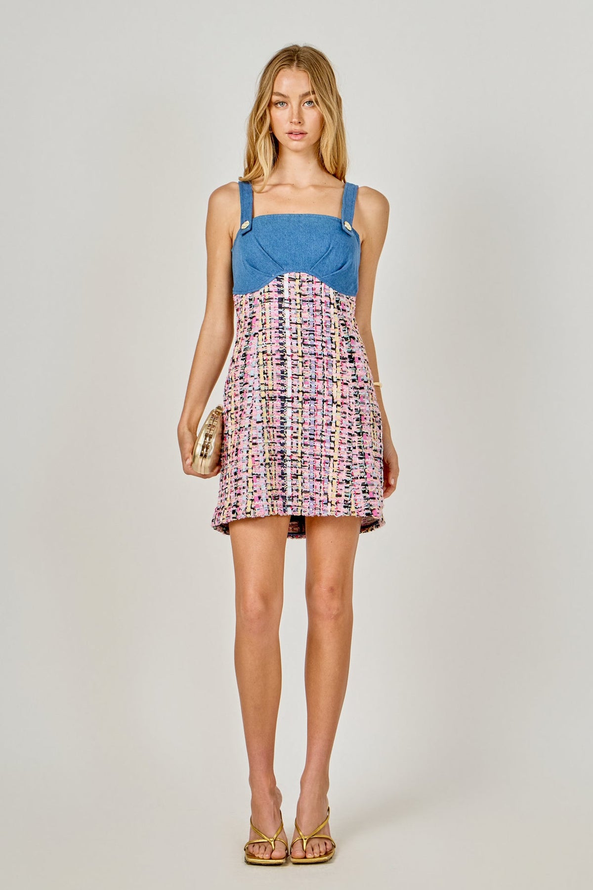 ENDLESS ROSE - Premium Tweed Square Neck Dress - DRESSES available at Objectrare