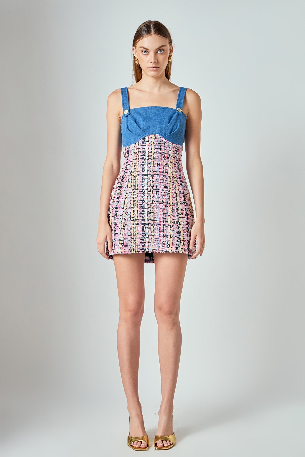 ENDLESS ROSE - Premium Tweed Square Neck Dress - DRESSES available at Objectrare