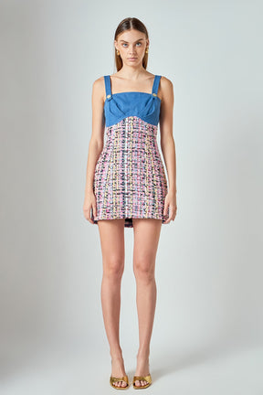 ENDLESS ROSE - Premium Tweed Square Neck Dress - DRESSES available at Objectrare