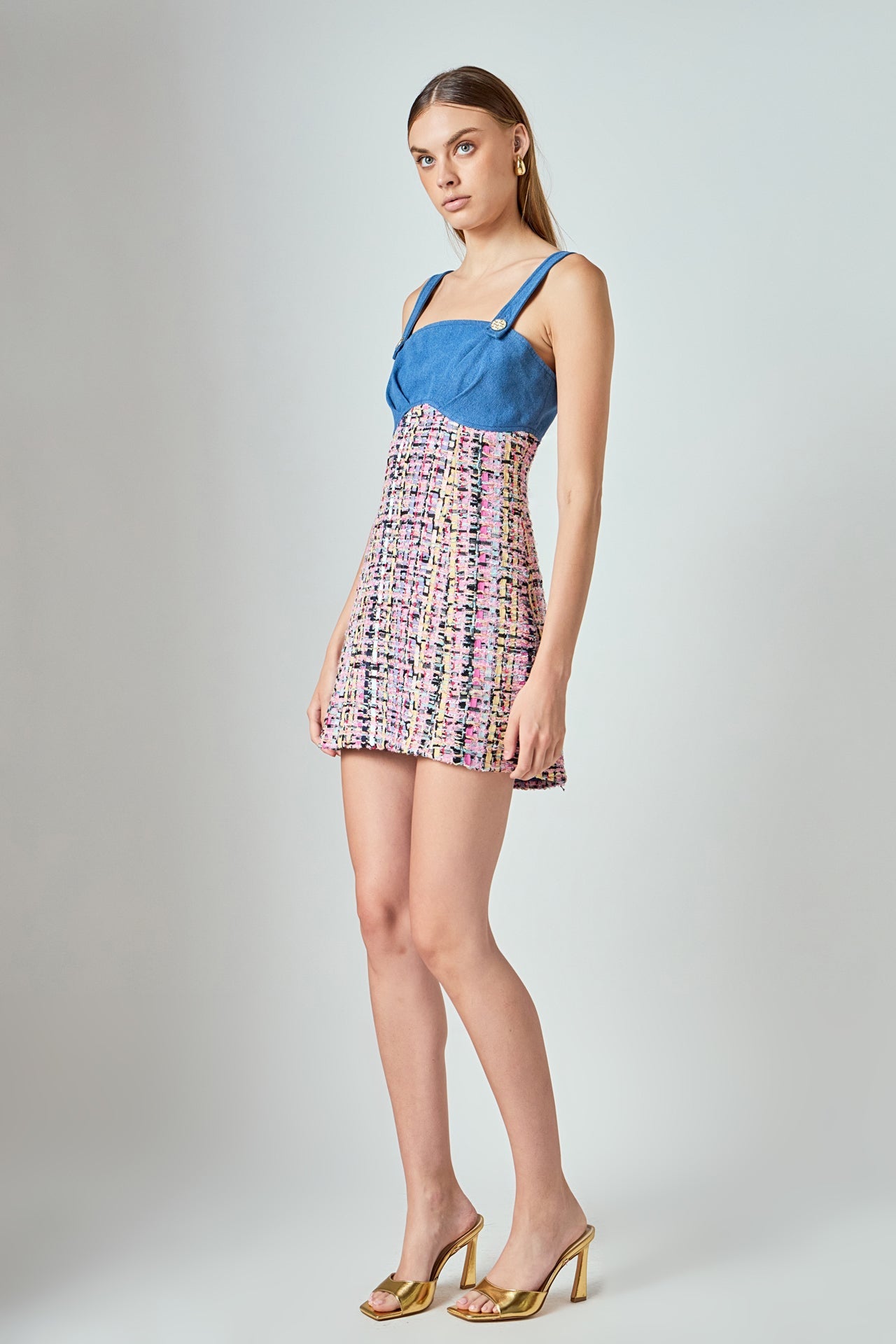 ENDLESS ROSE - Premium Tweed Square Neck Dress - DRESSES available at Objectrare