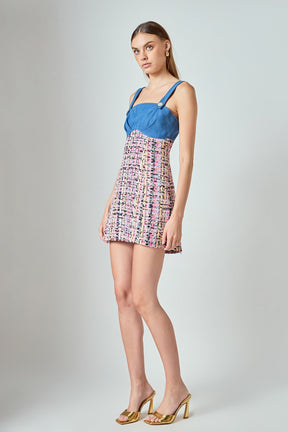 ENDLESS ROSE - Premium Tweed Square Neck Dress - DRESSES available at Objectrare