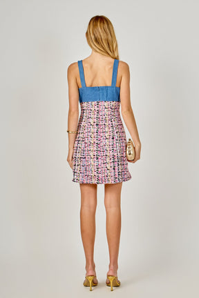 ENDLESS ROSE - Premium Tweed Square Neck Dress - DRESSES available at Objectrare