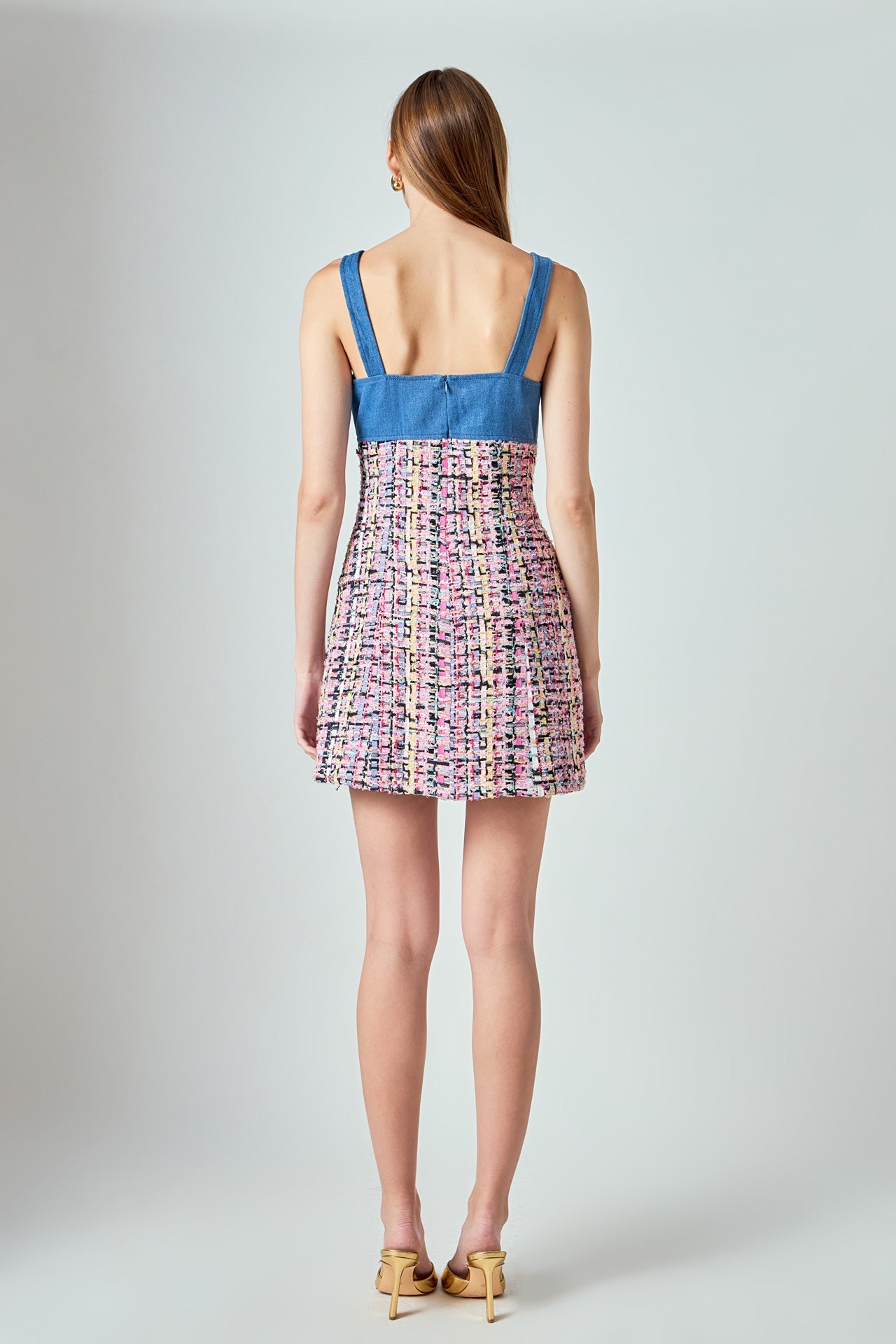 ENDLESS ROSE - Premium Tweed Square Neck Dress - DRESSES available at Objectrare