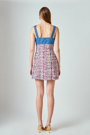 ENDLESS ROSE - Premium Tweed Square Neck Dress - DRESSES available at Objectrare