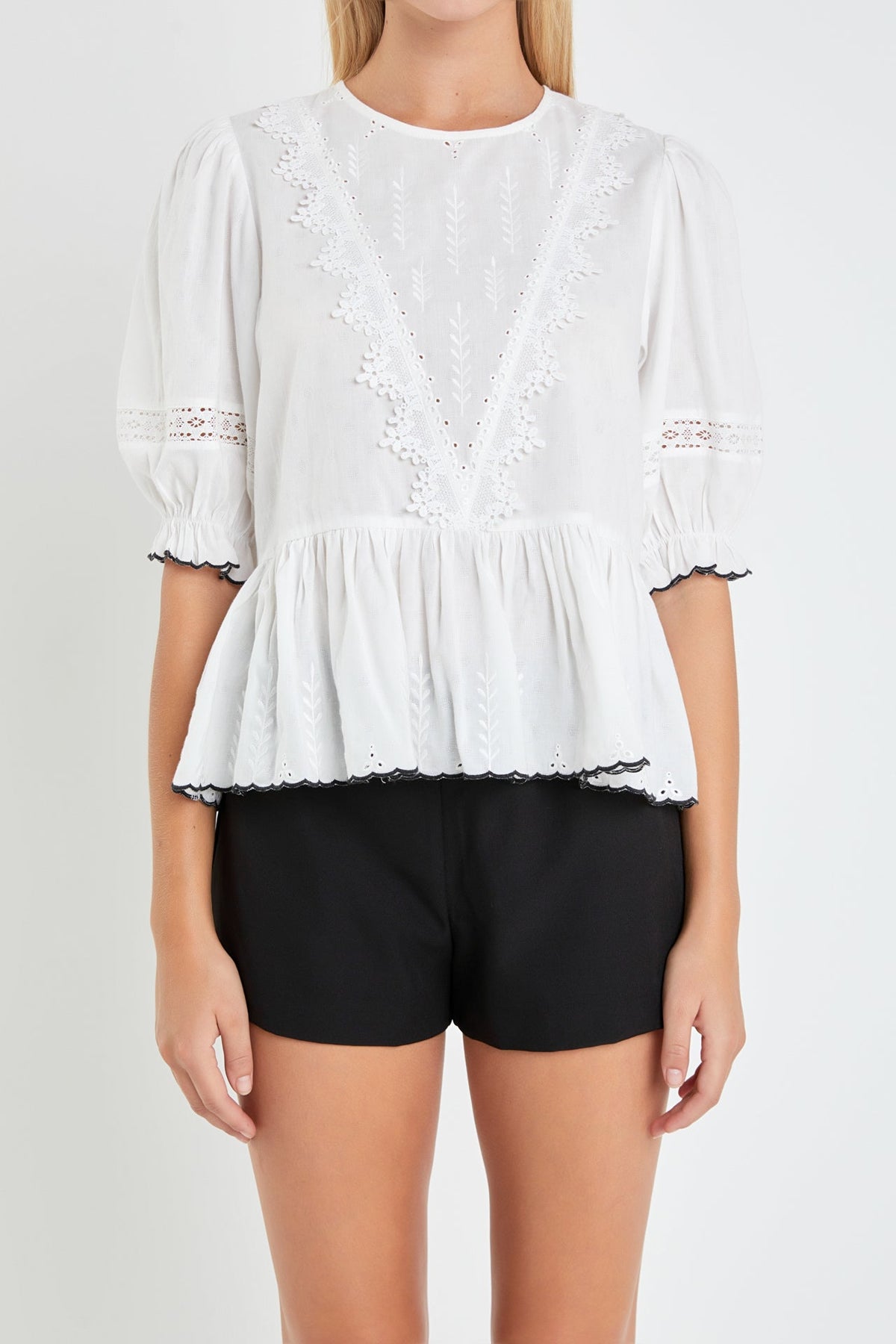 ENGLISH FACTORY - English Factory - Embroidered Blouse with Scalloped Hem - TOPS available at Objectrare