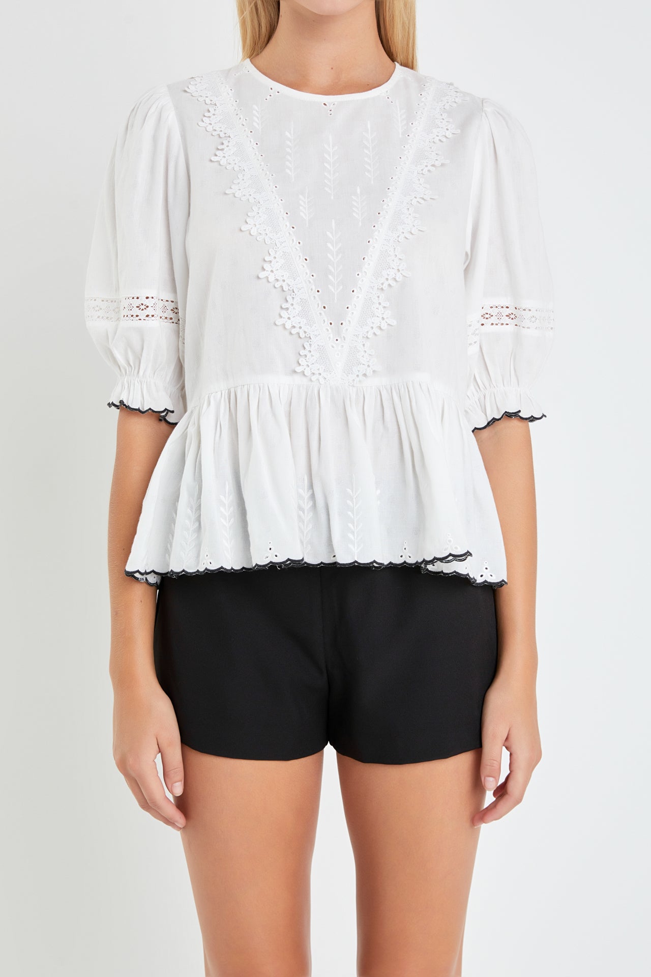 ENGLISH FACTORY - English Factory - Embroidered Blouse with Scalloped Hem - SHIRTS & BLOUSES available at Objectrare