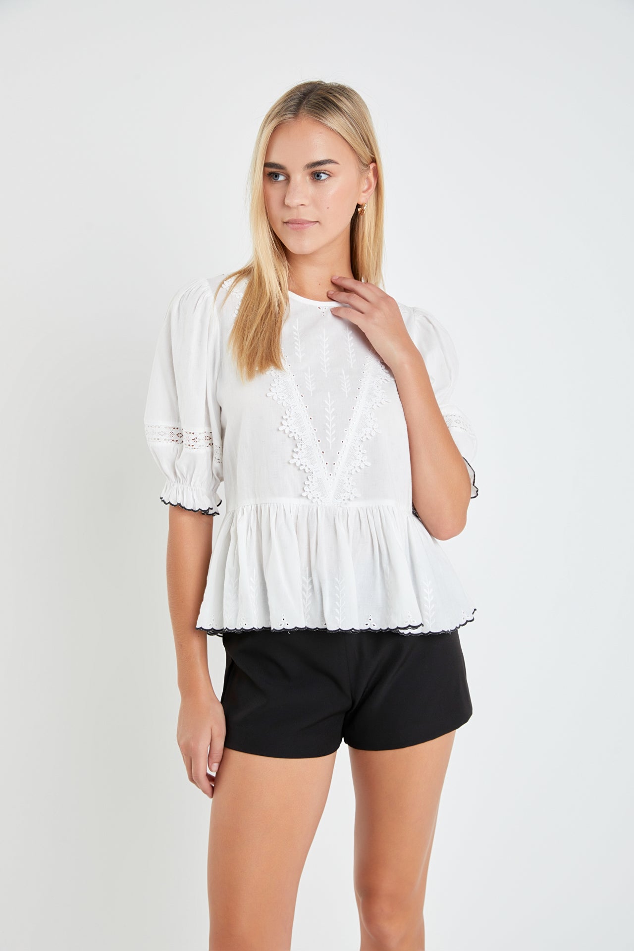 ENGLISH FACTORY - Embroidered Blouse with Scalloped Hem - TOPS available at Objectrare