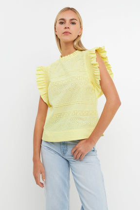 ENGLISH FACTORY - Ruffle Sleeve Embroidered Cotton Top - TOPS available at Objectrare