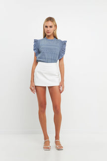 ENGLISH FACTORY - Ruffle Sleeve Embroidered Cotton Top - TOPS available at Objectrare