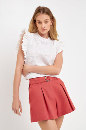 ENGLISH FACTORY - Ruffle Sleeve Embroidered Cotton Top - TOPS available at Objectrare