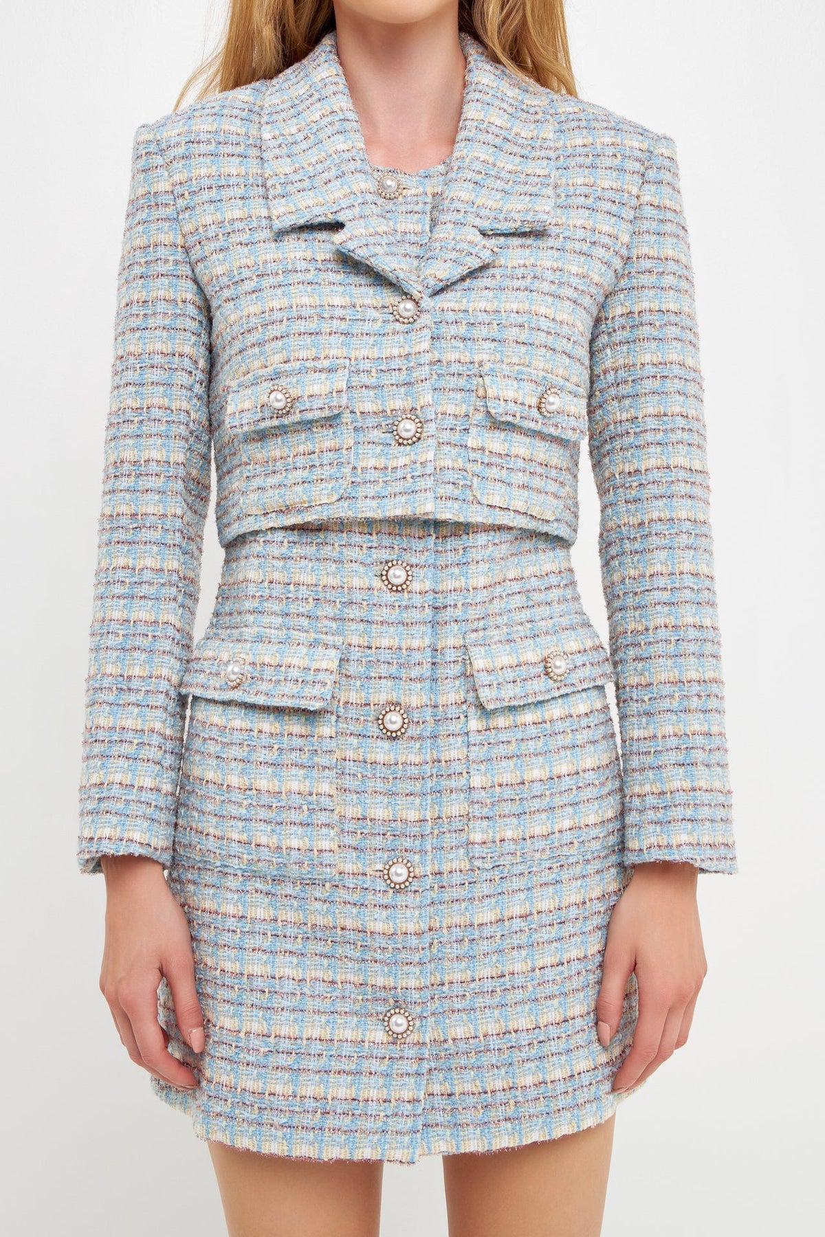 ENGLISH FACTORY - Metallic Tweed Cropped Blazer - BLAZERS available at Objectrare