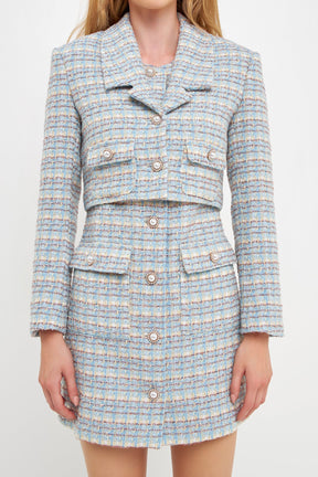 ENGLISH FACTORY - English Factory - Metallic Tweed Cropped Blazer - BLAZERS available at Objectrare