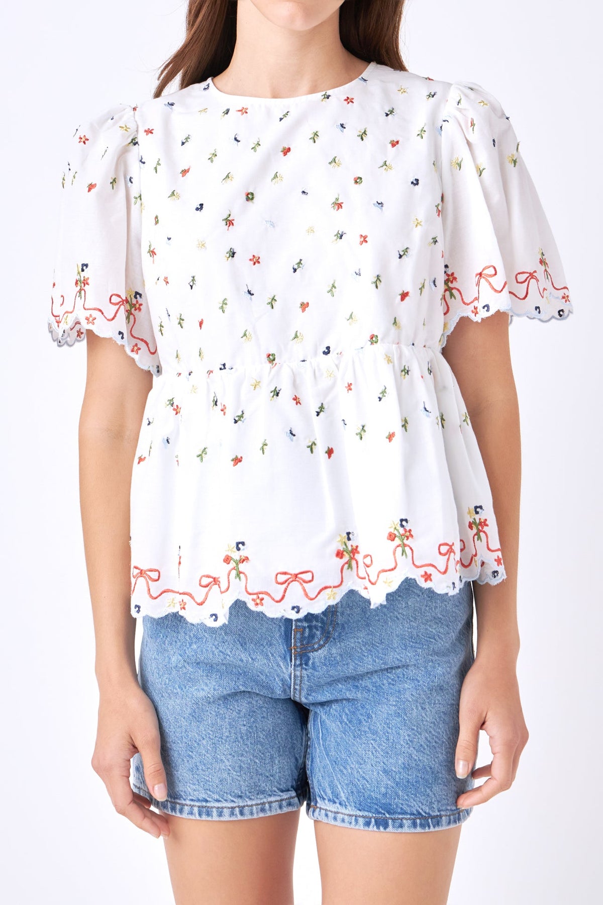 ENGLISH FACTORY - Floral Embroidery Scalloped Top - TOPS available at Objectrare