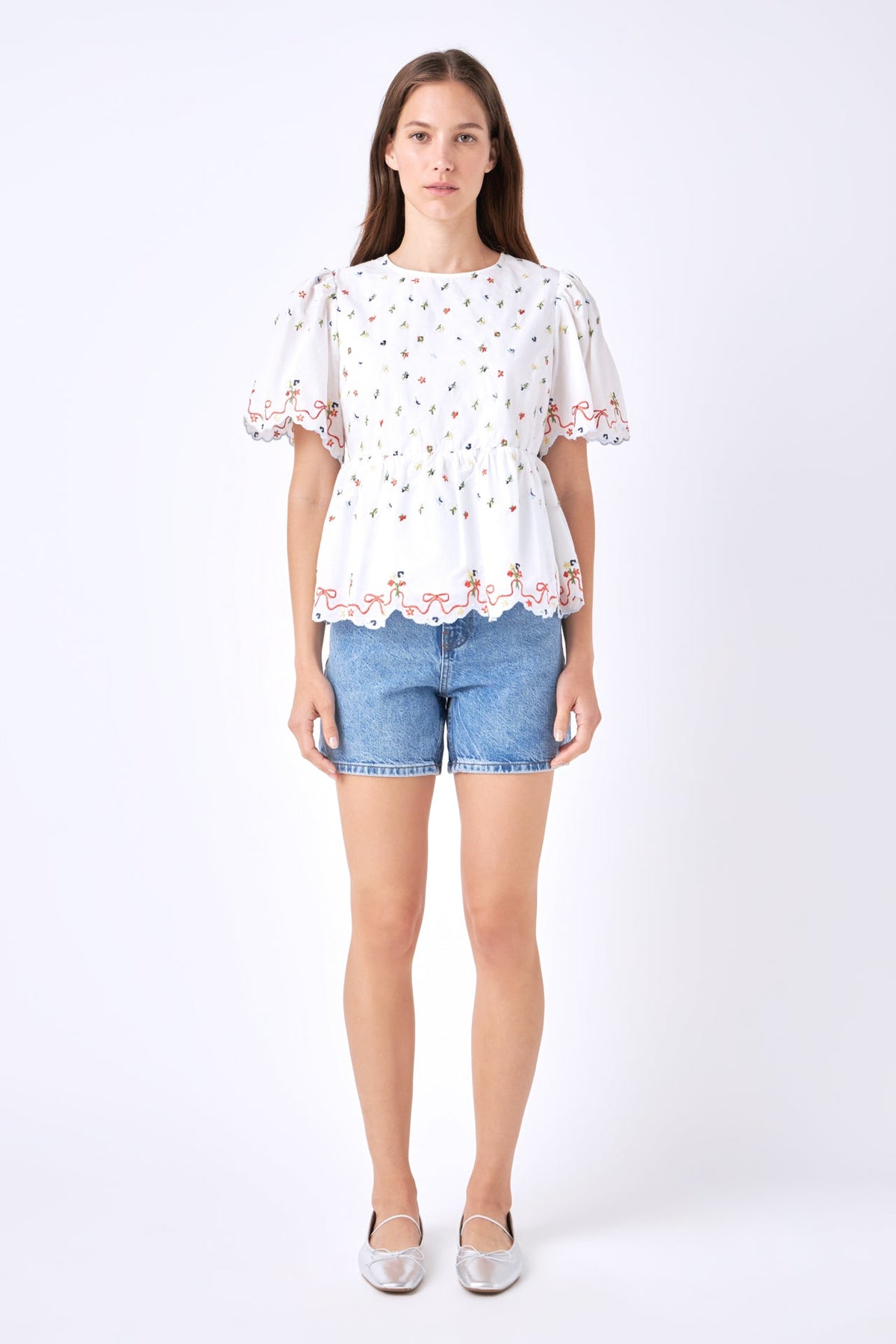 ENGLISH FACTORY - Floral Embroidery Scalloped Top - TOPS available at Objectrare