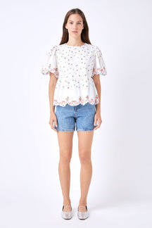 ENGLISH FACTORY - Floral Embroidery Scalloped Top - TOPS available at Objectrare