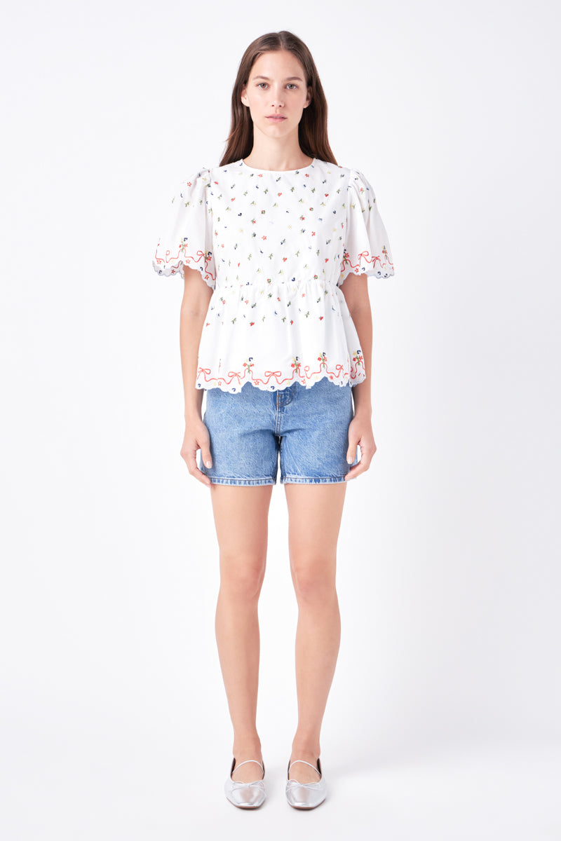 ENGLISH FACTORY - Floral Embroidery Scalloped Top - TOPS available at Objectrare