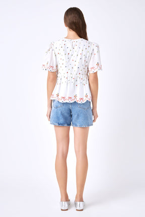 ENGLISH FACTORY - Floral Embroidery Scalloped Top - TOPS available at Objectrare
