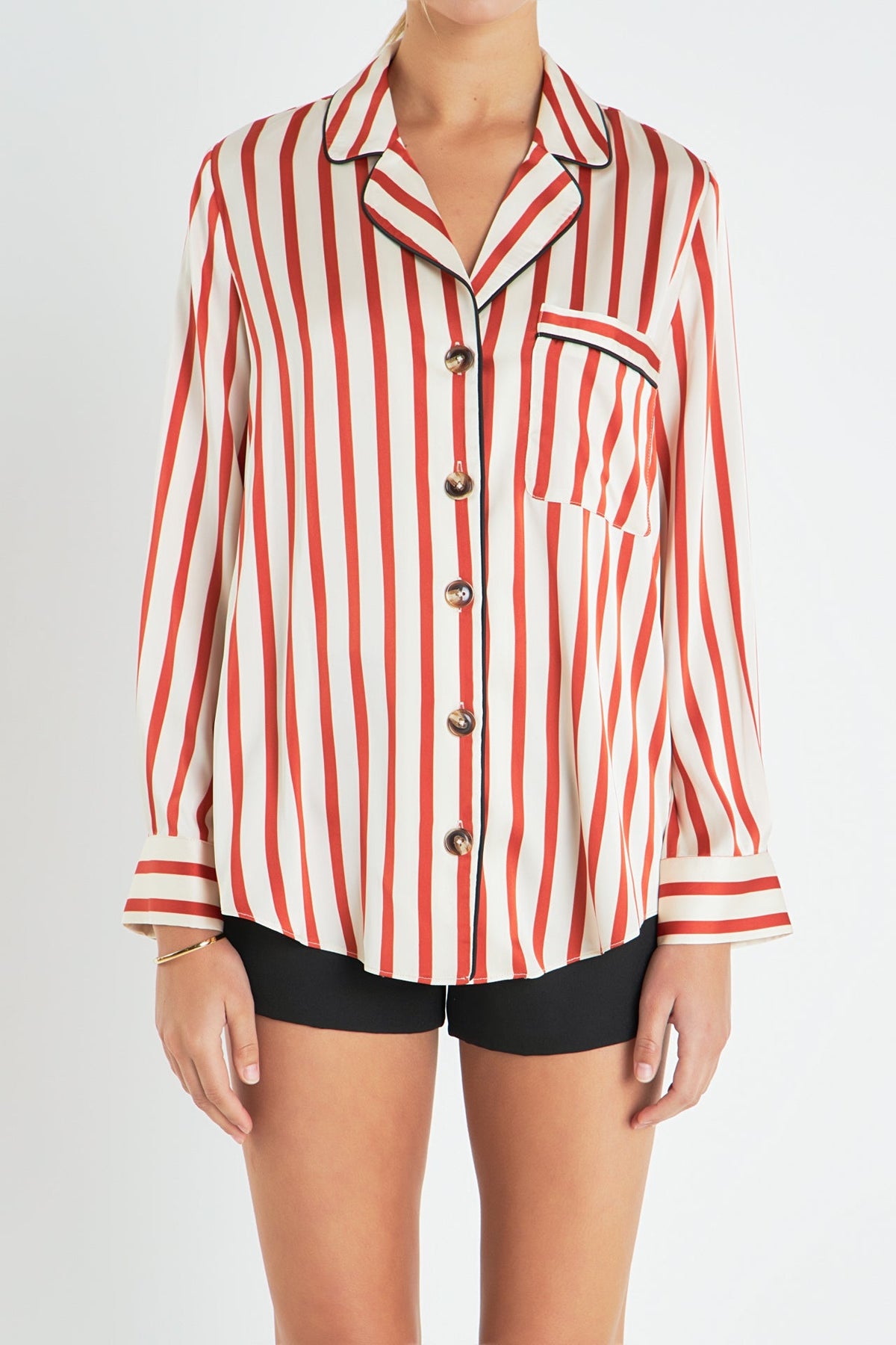 ENGLISH FACTORY - Striped Satin Shirt with Piping - BLOUSES available at Objectrare