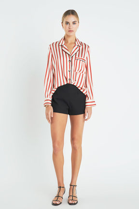 ENGLISH FACTORY - English Factory - Striped Satin Shirt with Piping - SHIRTS & BLOUSES available at Objectrare