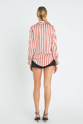 ENGLISH FACTORY - English Factory - Striped Satin Shirt with Piping - SHIRTS & BLOUSES available at Objectrare