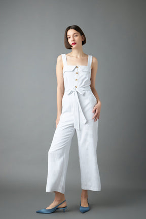 ENGLISH FACTORY - Striped Linen Jumpsuit with Wooden Buttons - JUMPSUITS available at Objectrare