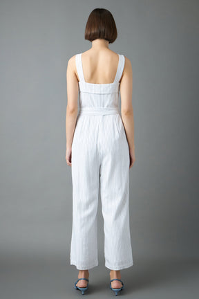 ENGLISH FACTORY - English Factory - Striped Linen Jumpsuit with Wooden Buttons - JUMPSUITS available at Objectrare