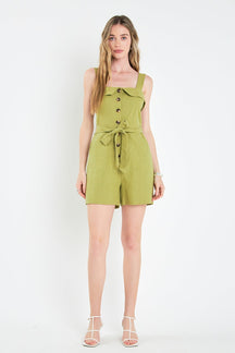 ENGLISH FACTORY - English Factory - Linen Romper with Self Tie and Buttons - ROMPERS available at Objectrare