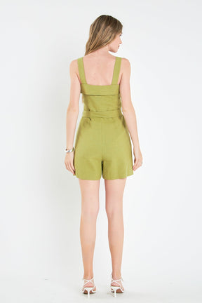 ENGLISH FACTORY - Linen Romper with Self Tie and Buttons - ROMPERS available at Objectrare