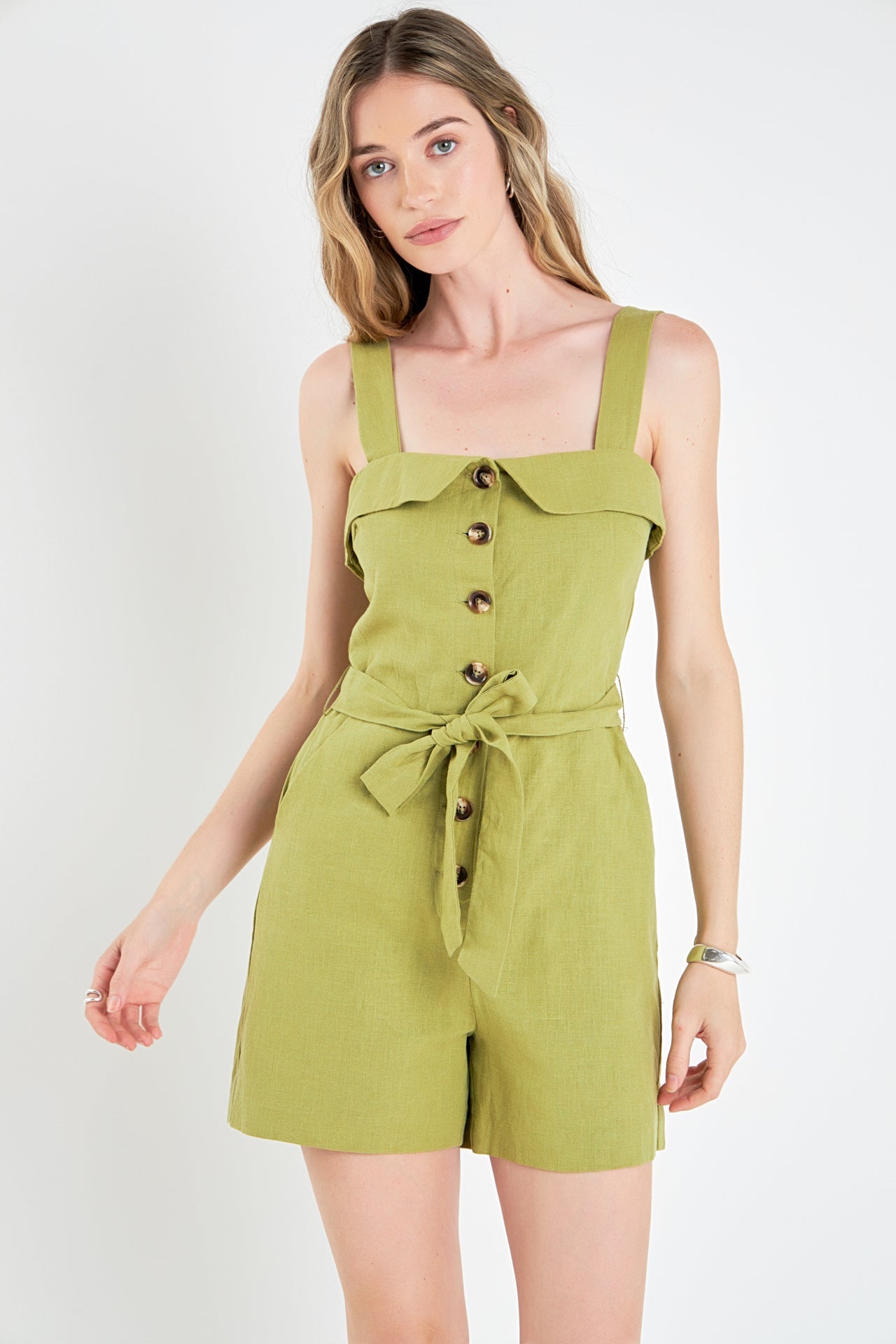 ENGLISH FACTORY - English Factory - Linen Romper with Self Tie and Buttons - ROMPERS available at Objectrare