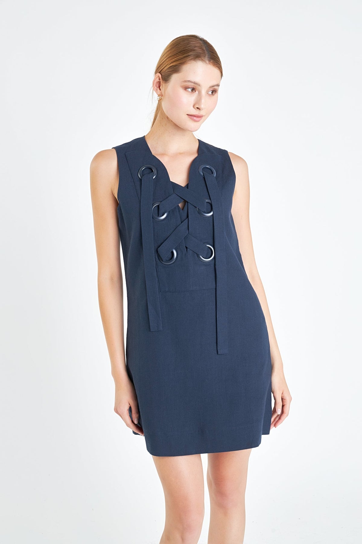ENGLISH FACTORY - Linen Lace Up Front Dress - DRESSES available at Objectrare