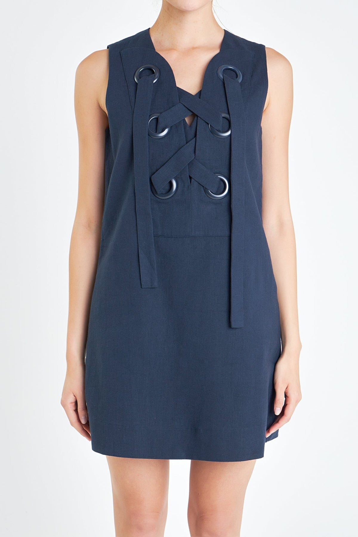 ENGLISH FACTORY - Linen Lace Up Front Dress - DRESSES available at Objectrare