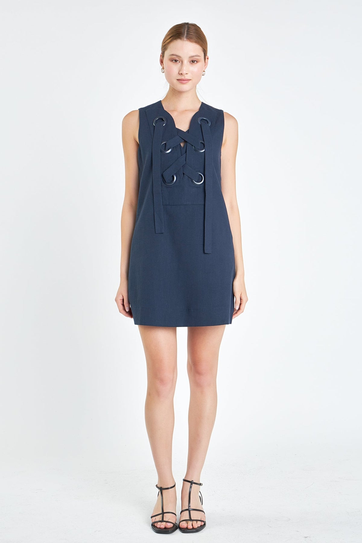 ENGLISH FACTORY - Linen Lace Up Front Dress - DRESSES available at Objectrare