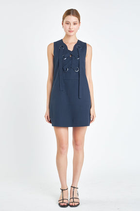 ENGLISH FACTORY - Linen Lace Up Front Dress - DRESSES available at Objectrare