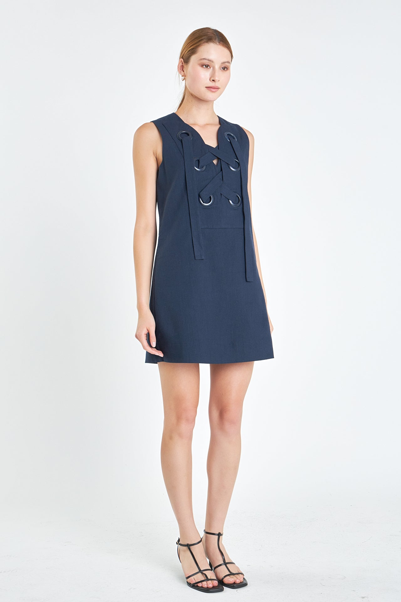 ENGLISH FACTORY - Linen Lace Up Front Dress - DRESSES available at Objectrare