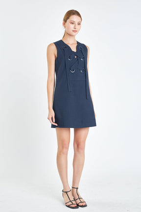 ENGLISH FACTORY - Linen Lace Up Front Dress - DRESSES available at Objectrare