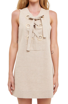 ENGLISH FACTORY - Linen Lace Up Front Dress - DRESSES available at Objectrare