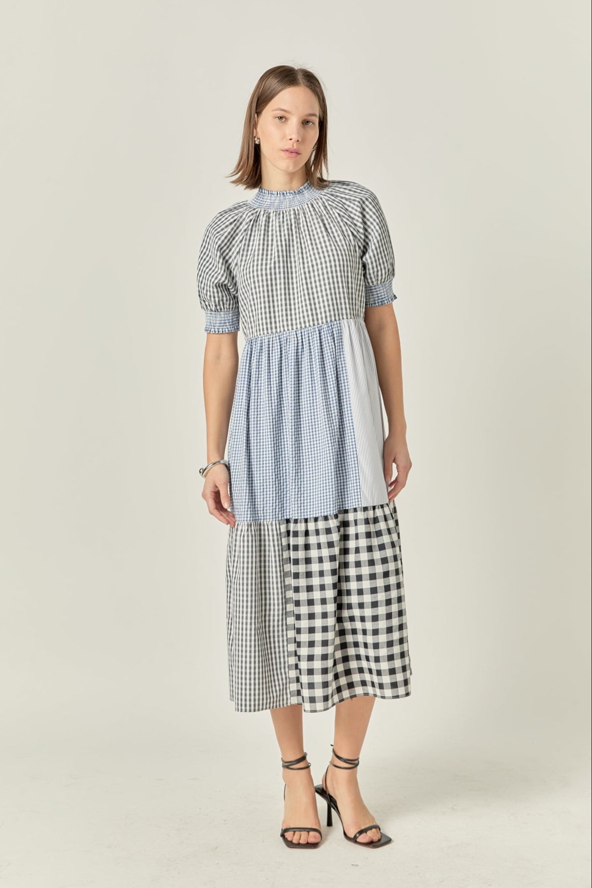 ENGLISH FACTORY - Patchwork Gingham Midi Dress - DRESSES available at Objectrare