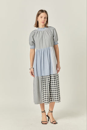 ENGLISH FACTORY - Patchwork Gingham Midi Dress - DRESSES available at Objectrare