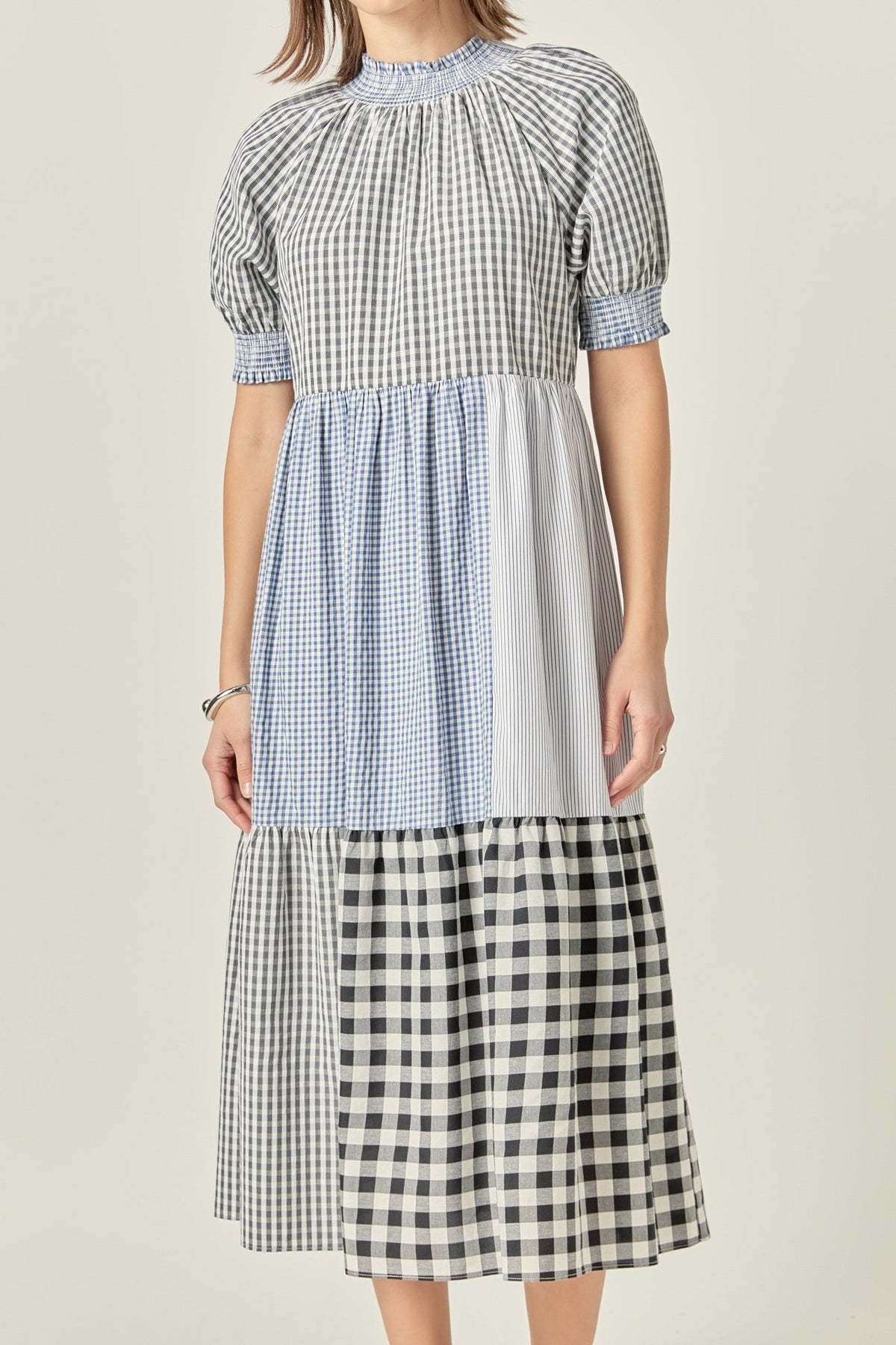 Patchwork Gingham Midi Dress