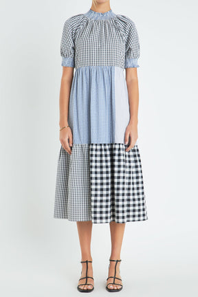 ENGLISH FACTORY - English Factory - Patchwork Gingham Midi Dress - DRESSES available at Objectrare